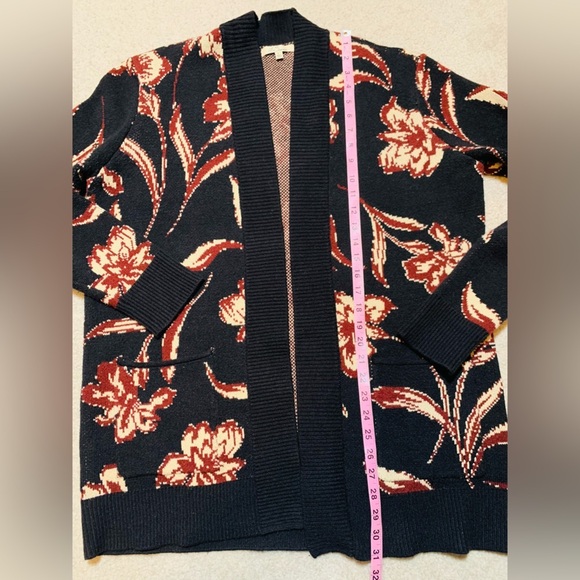 Le Serein Floral Knit Cardigan Sweater Open Front Women Large - Picture 4 of 6